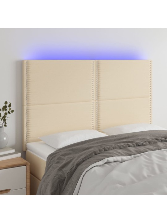 Gultas galvgalis ar led, 144x5x118/128 cm, krēmkrāsas audums