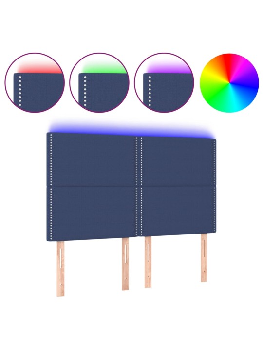 Gultas galvgalis ar led, 144x5x118/128 cm, zils audums