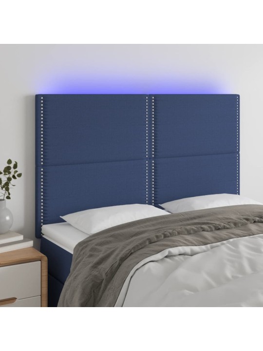Gultas galvgalis ar led, 144x5x118/128 cm, zils audums