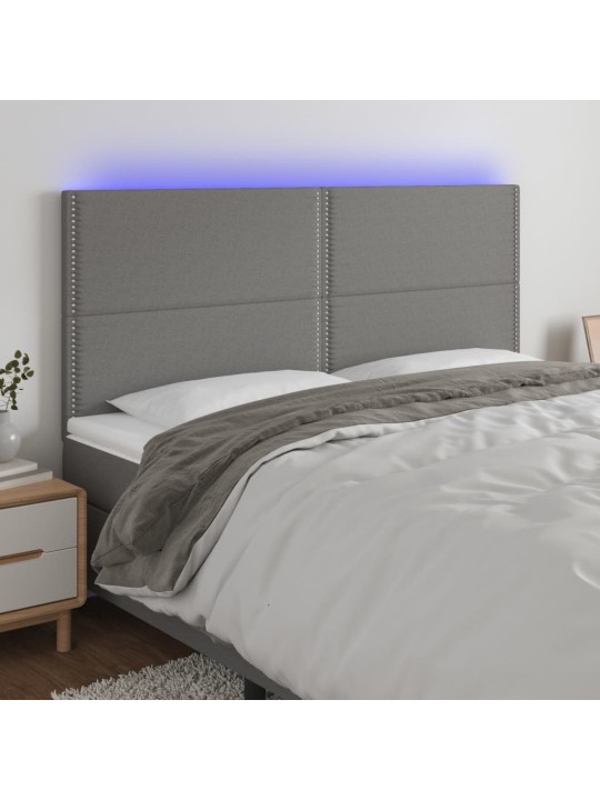 Gultas galvgalis ar LED, 180x5x118/128 cm, tumši pelēks audums