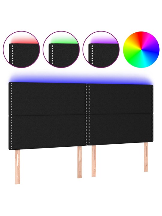 Gultas galvgalis ar LED, 180x5x118/128 cm, melns audums