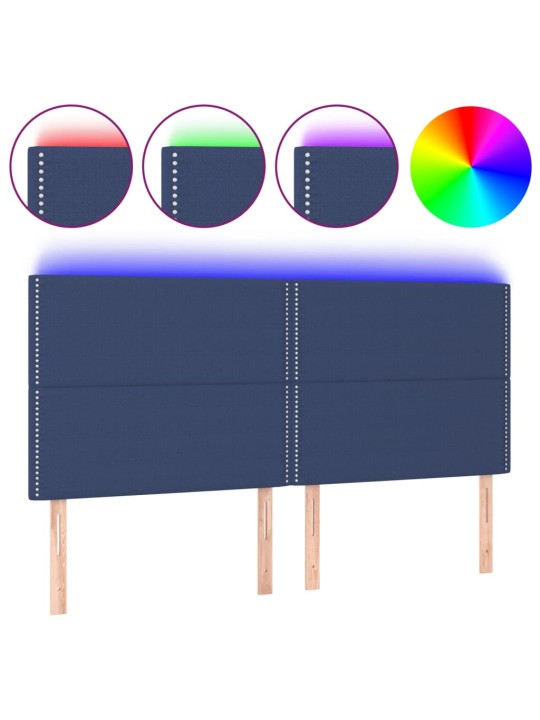 Gultas galvgalis ar LED, 180x5x118/128 cm, zils audums