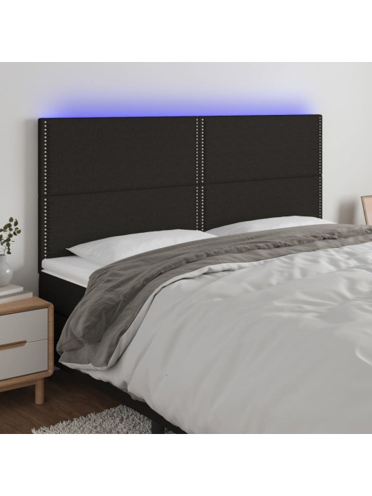 Gultas galvgalis ar led, 200x5x118/128 cm, melns audums