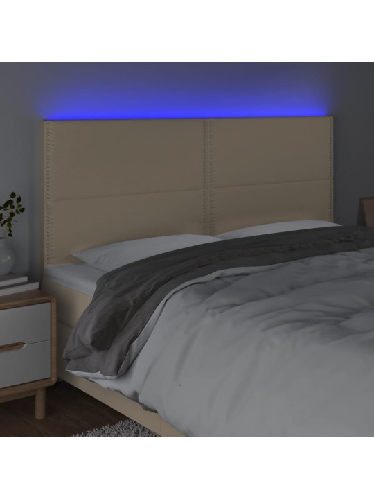 Gultas galvgalis ar led, 200x5x118/128 cm, krēmkrāsas audums