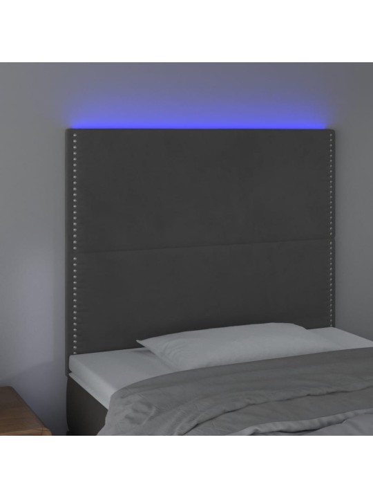Gultas galvgalis ar led, 83x16x118/128 cm, tumši pelēks samts