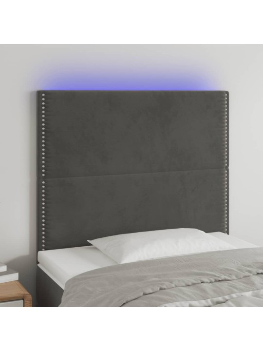 Gultas galvgalis ar led, 83x16x118/128 cm, tumši pelēks samts