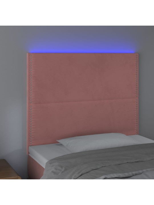 Gultas galvgalis ar led, 80x5x118/128 cm, rozā samts