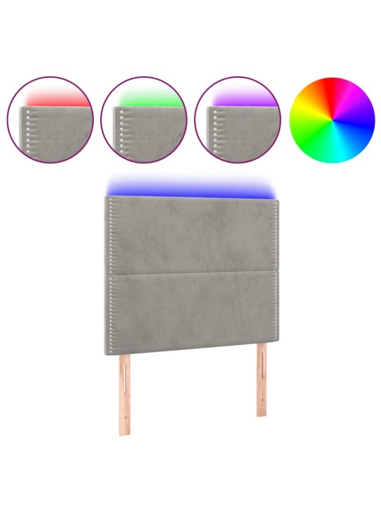 Gultas galvgalis ar led, 90x5x118/128 cm, gaiši pelēks samts
