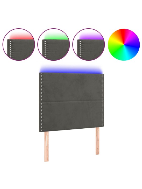 Gultas galvgalis ar led, 90x5x118/128 cm, tumši pelēks samts