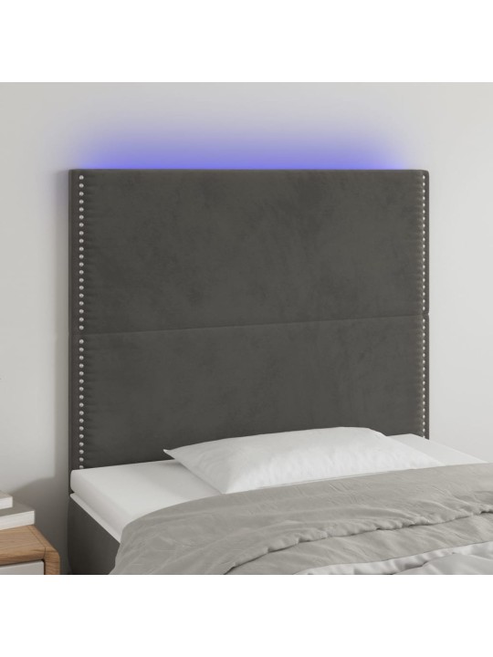 Gultas galvgalis ar led, 90x5x118/128 cm, tumši pelēks samts