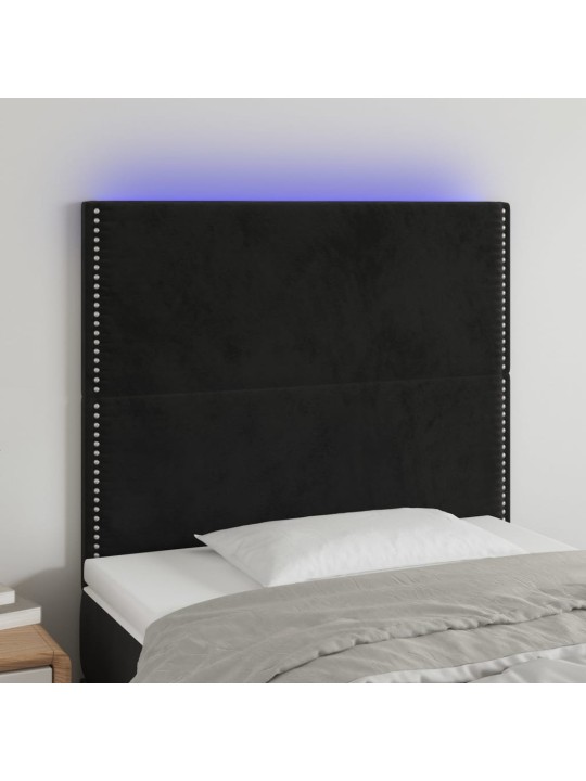 Gultas galvgalis ar led, 90x5x118/128 cm, melns samts