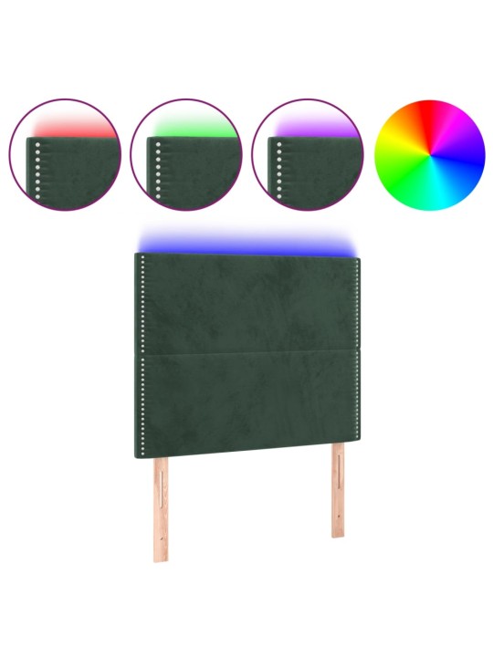 Gultas galvgalis ar led, 90x5x118/128 cm, tumši zaļš samts