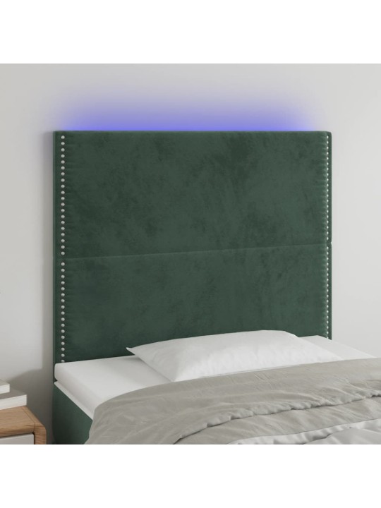 Gultas galvgalis ar led, 90x5x118/128 cm, tumši zaļš samts