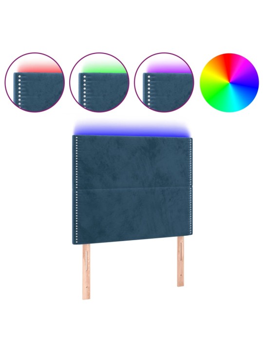 Gultas galvgalis ar led, 90x5x118/128 cm, tumši zils samts