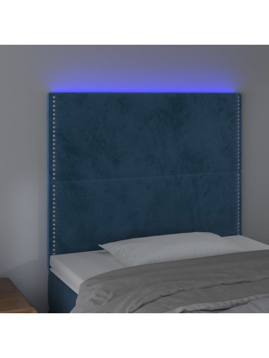 Gultas galvgalis ar led, 90x5x118/128 cm, tumši zils samts