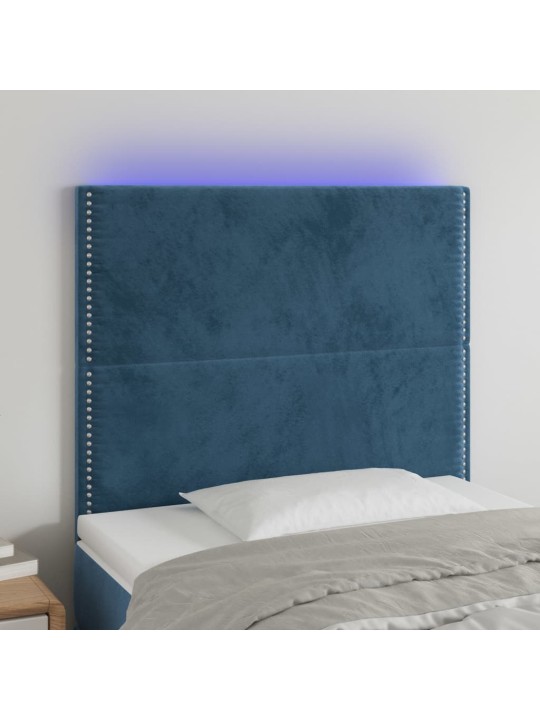 Gultas galvgalis ar led, 90x5x118/128 cm, tumši zils samts