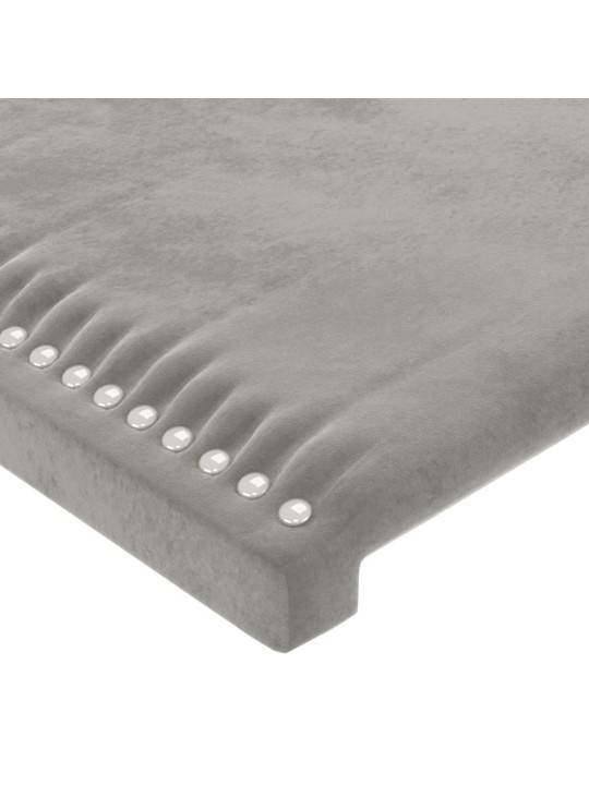 Gultas galvgalis ar LED, 144x5x118/128 cm, gaiši pelēks samts