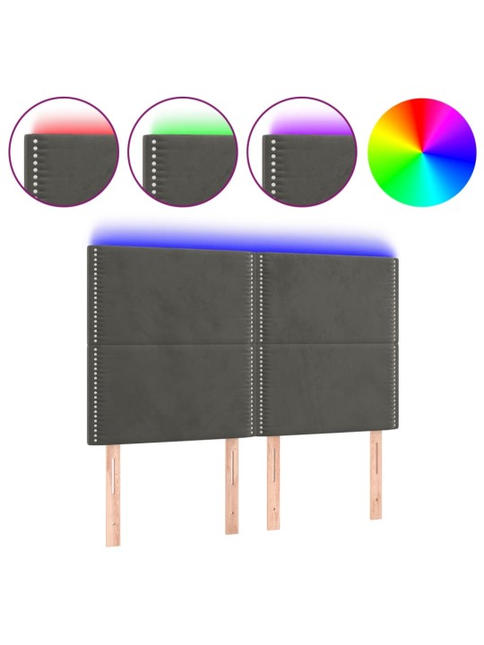 Gultas galvgalis ar LED, 144x5x118/128 cm, tumši pelēks samts