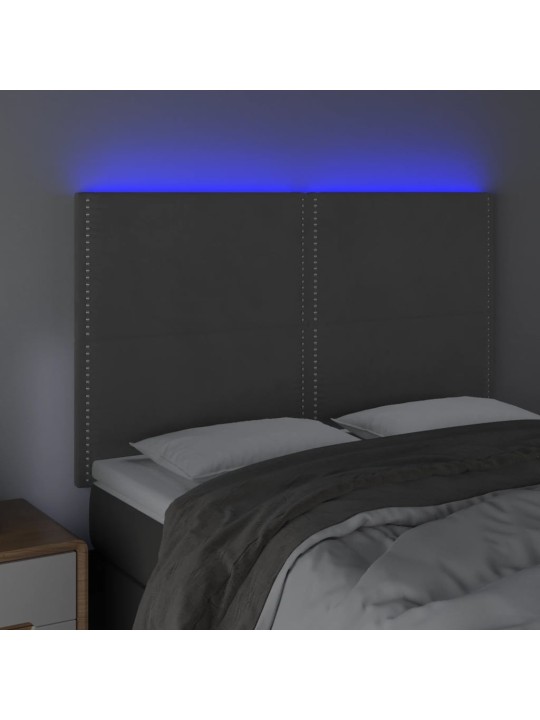 Gultas galvgalis ar LED, 144x5x118/128 cm, tumši pelēks samts