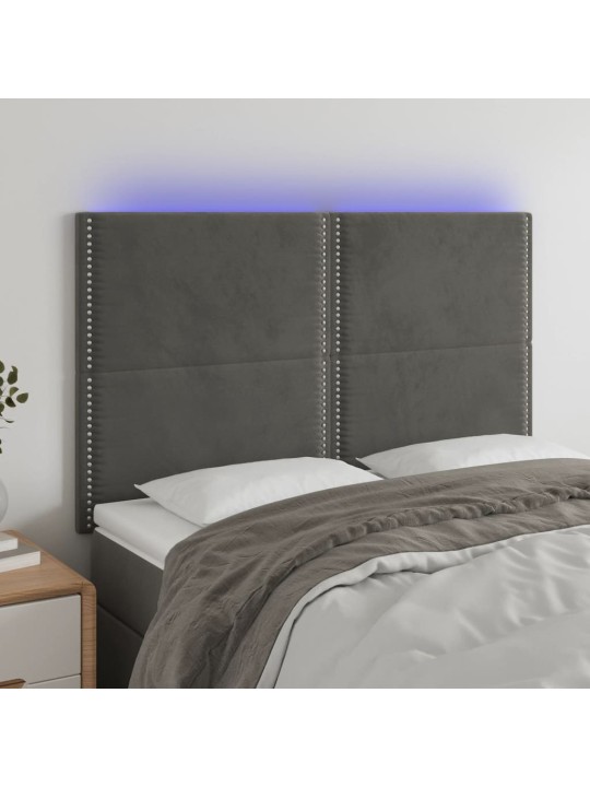 Gultas galvgalis ar LED, 144x5x118/128 cm, tumši pelēks samts
