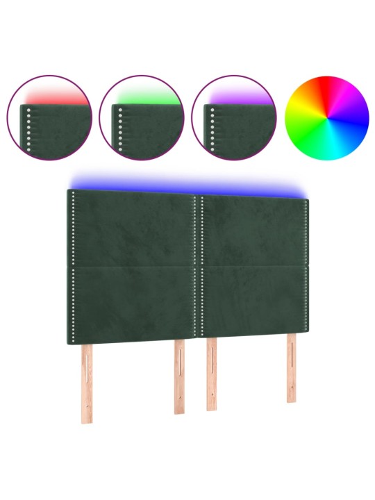 Gultas galvgalis ar LED, 144x5x118/128 cm, tumši zaļš samts
