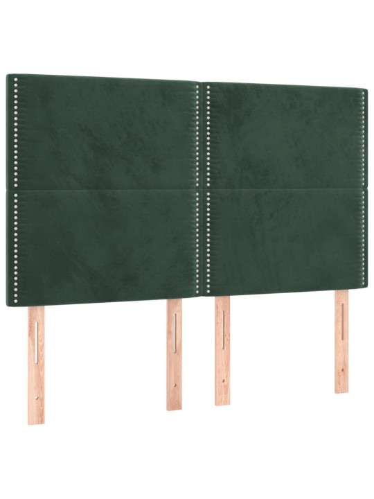 Gultas galvgalis ar LED, 144x5x118/128 cm, tumši zaļš samts