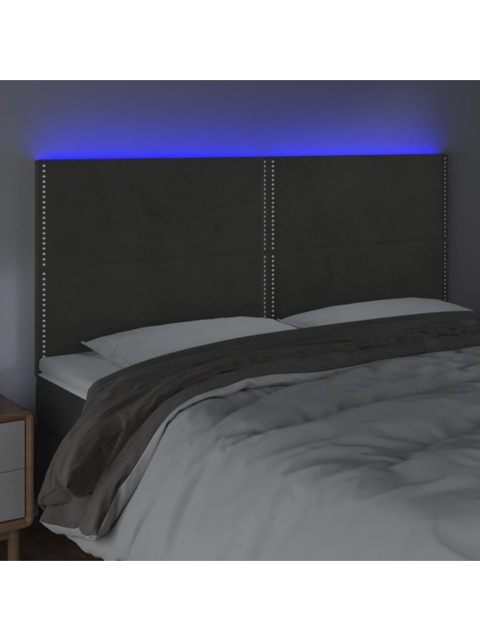 Gultas galvgalis ar LED, 160x5x118/128 cm, tumši pelēks samts