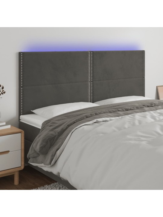 Gultas galvgalis ar LED, 160x5x118/128 cm, tumši pelēks samts