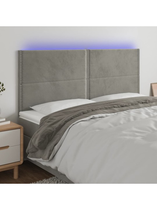 Gultas galvgalis ar LED, 180x5x118/128 cm, gaiši pelēks samts