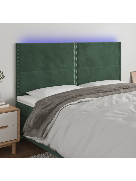 Gultas galvgalis ar LED, 180x5x118/128 cm, tumši zaļš samts