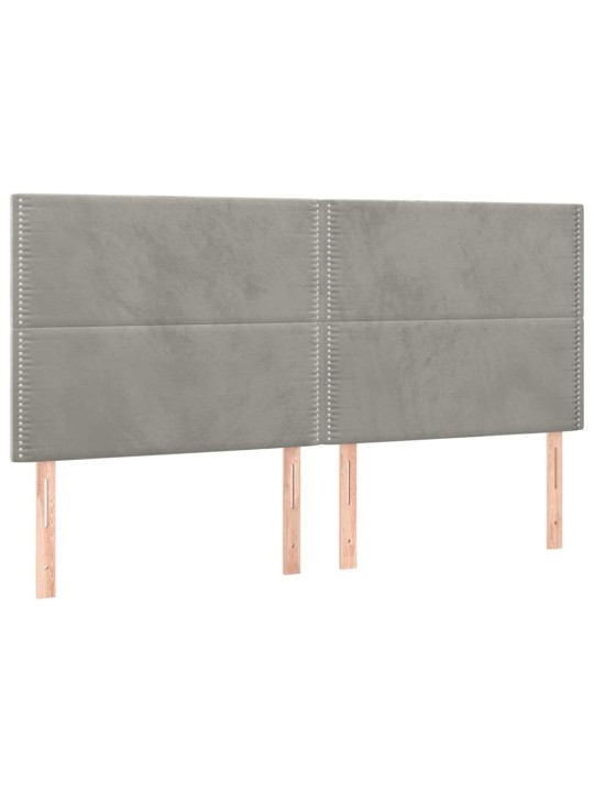 Gultas galvgalis ar led, 200x5x118/128 cm, gaiši pelēks samts