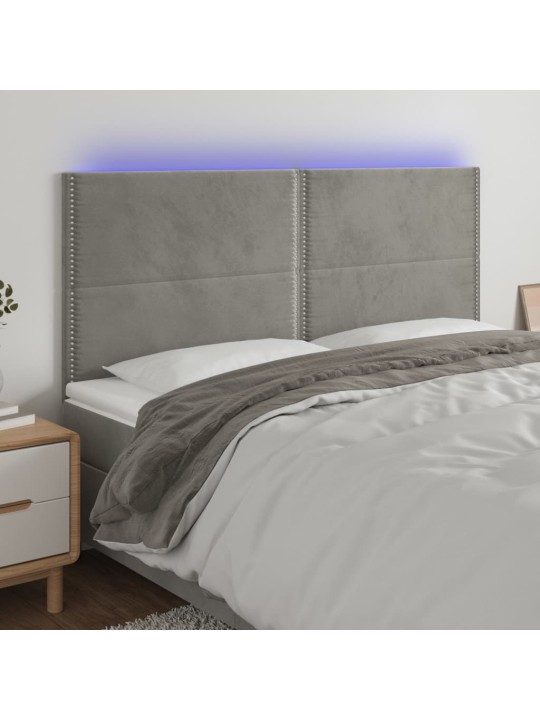 Gultas galvgalis ar led, 200x5x118/128 cm, gaiši pelēks samts