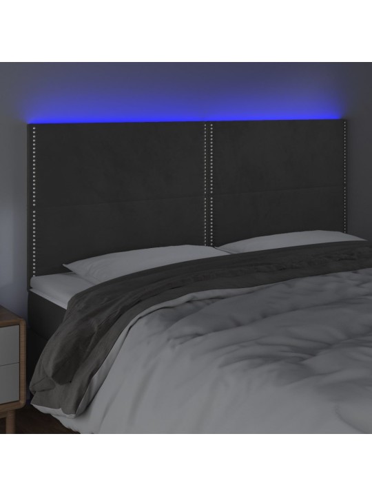Gultas galvgalis ar led, 200x5x118/128 cm, tumši pelēks samts