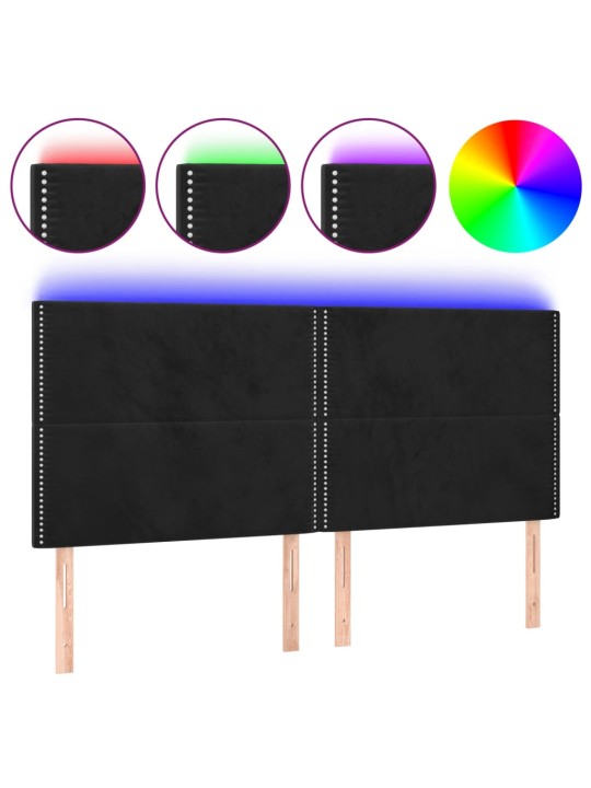 Gultas galvgalis ar led, 200x5x118/128 cm, melns samts