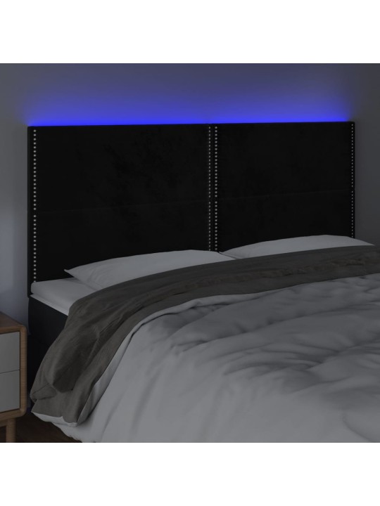 Gultas galvgalis ar led, 200x5x118/128 cm, melns samts