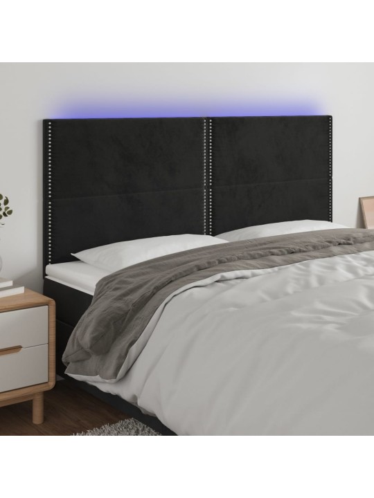 Gultas galvgalis ar led, 200x5x118/128 cm, melns samts