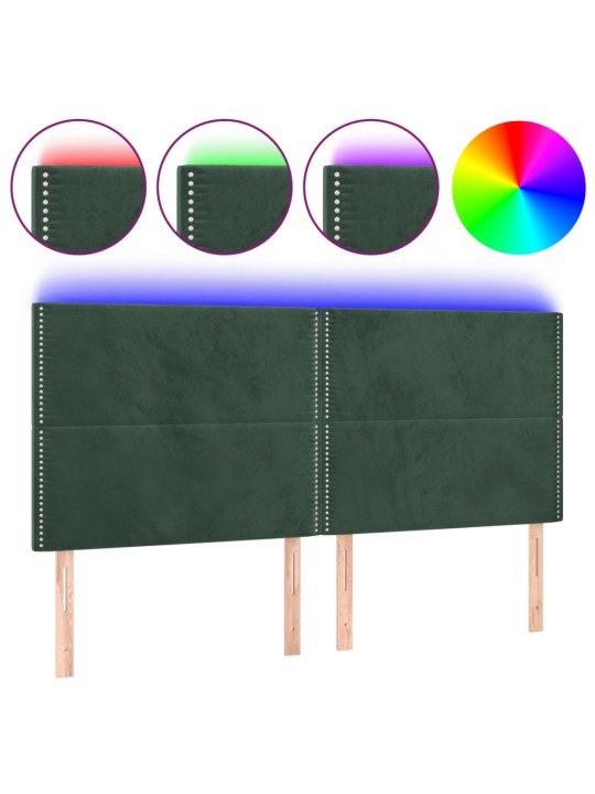 Gultas galvgalis ar led, 200x5x118/128 cm, tumši zaļš samts