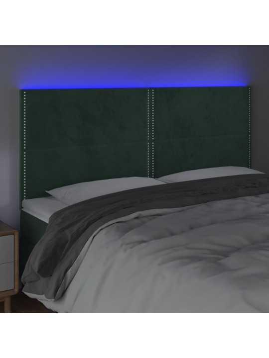 Gultas galvgalis ar led, 200x5x118/128 cm, tumši zaļš samts