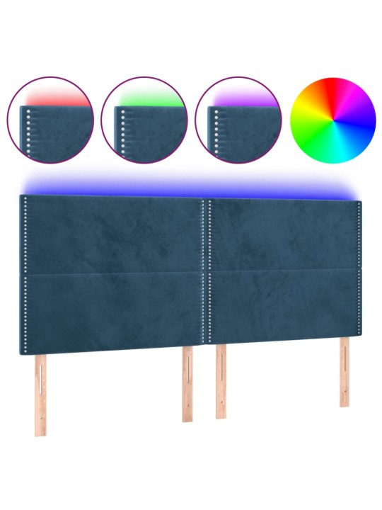 Gultas galvgalis ar led, 200x5x118/128 cm, tumši zils samts
