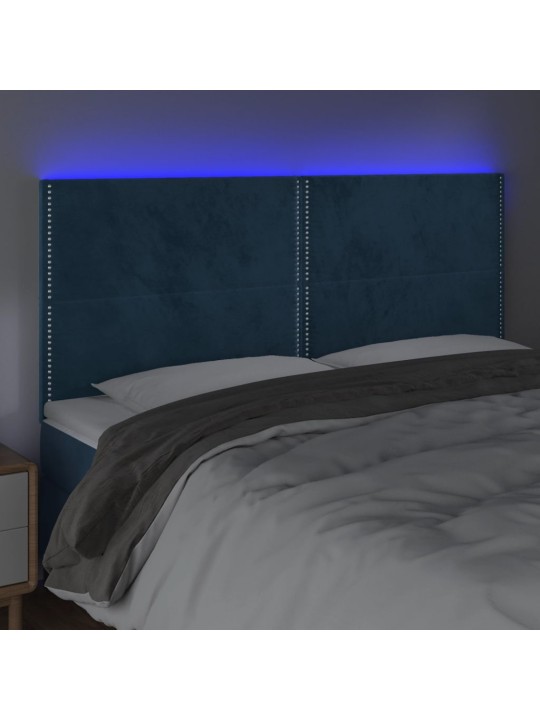 Gultas galvgalis ar led, 200x5x118/128 cm, tumši zils samts
