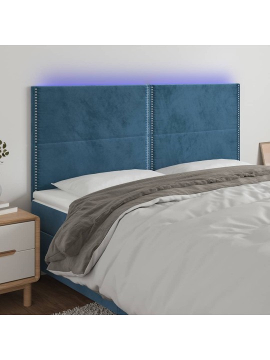 Gultas galvgalis ar led, 200x5x118/128 cm, tumši zils samts
