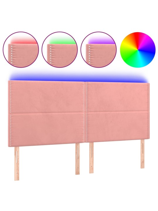 Gultas galvgalis ar led, 200x5x118/128 cm, rozā samts