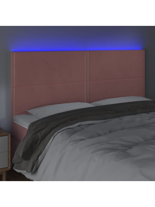 Gultas galvgalis ar led, 200x5x118/128 cm, rozā samts