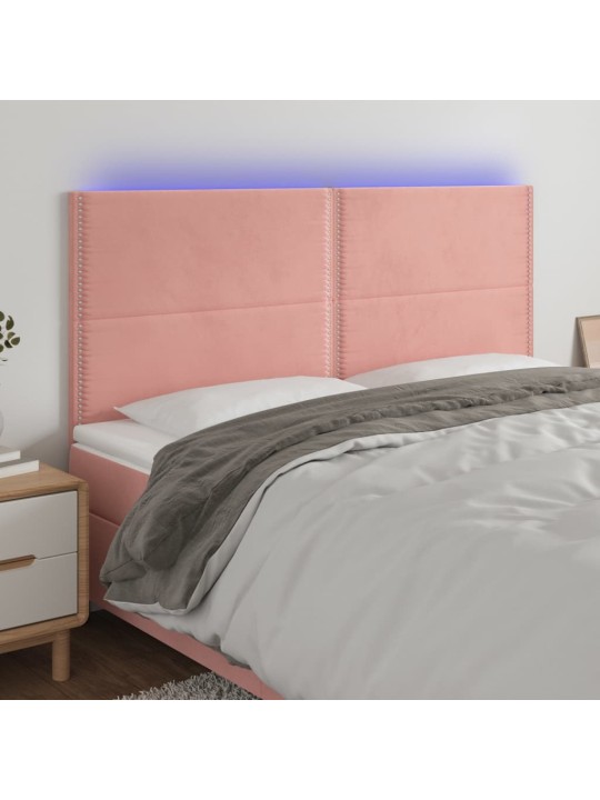 Gultas galvgalis ar led, 200x5x118/128 cm, rozā samts