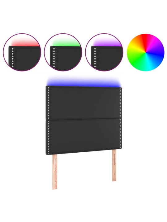 Gultas galvgalis ar led, 90x5x118/128 cm, melns mākslīgā āda