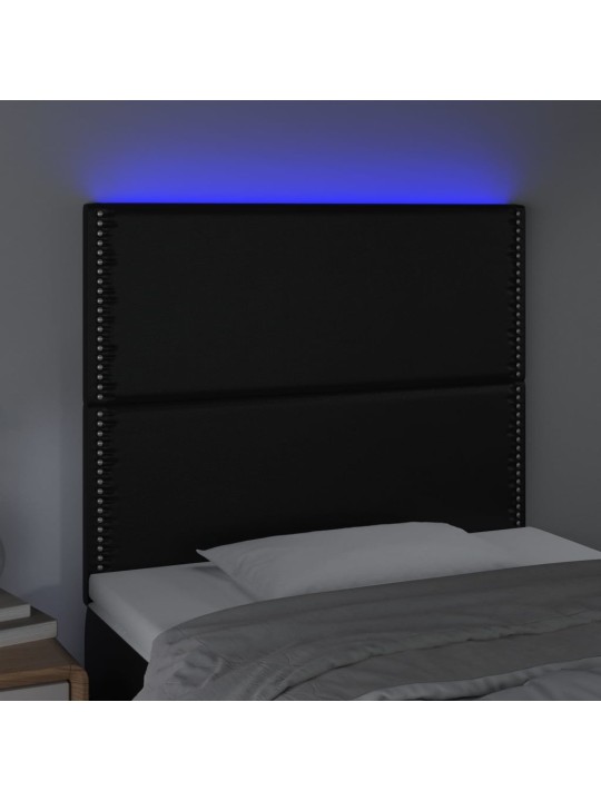 Gultas galvgalis ar led, 90x5x118/128 cm, melns mākslīgā āda