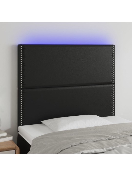 Gultas galvgalis ar led, 90x5x118/128 cm, melns mākslīgā āda