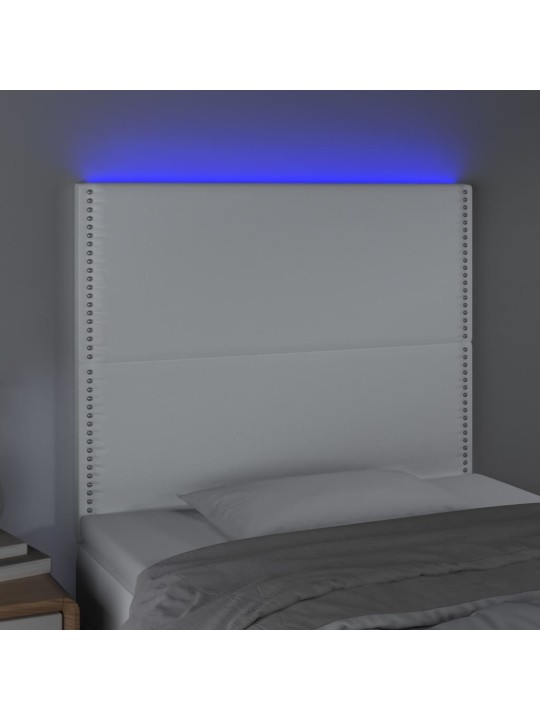 Gultas galvgalis ar led, 90x5x118/128 cm, balta mākslīgā āda