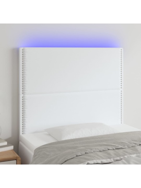 Gultas galvgalis ar led, 90x5x118/128 cm, balta mākslīgā āda