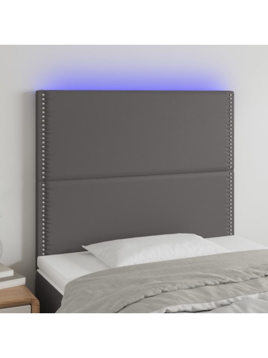 Gultas galvgalis ar led, 90x5x118/128 cm, pelēks mākslīgā āda